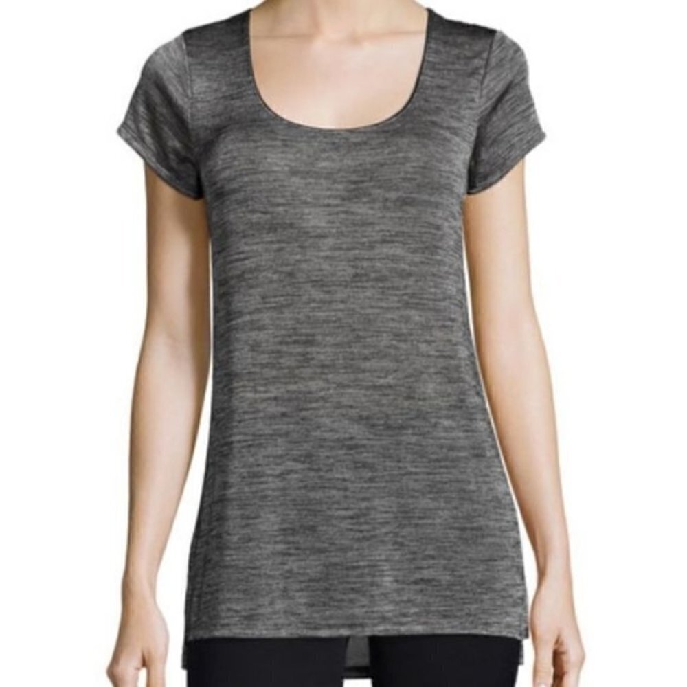VINCE Gray Metallic Space Dye Round‎ Neck Short Sleeve Knit Top XS
